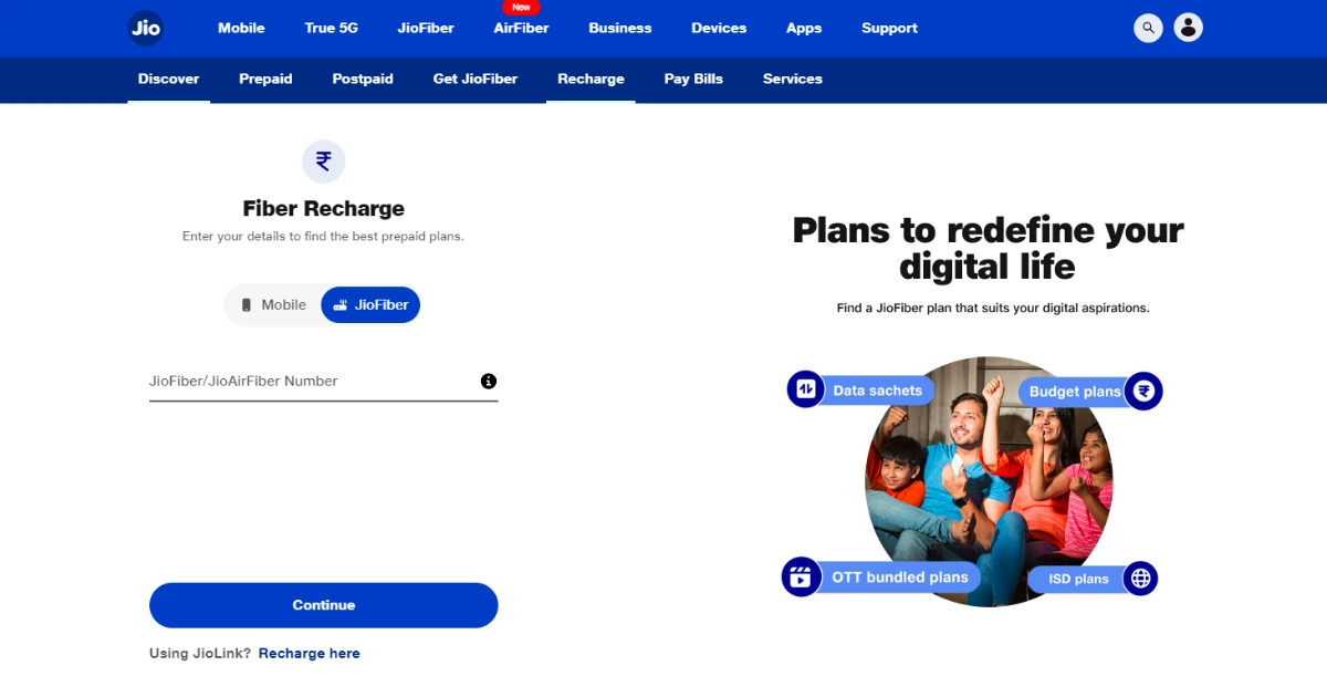 How to recharge prepaid JioFiber?